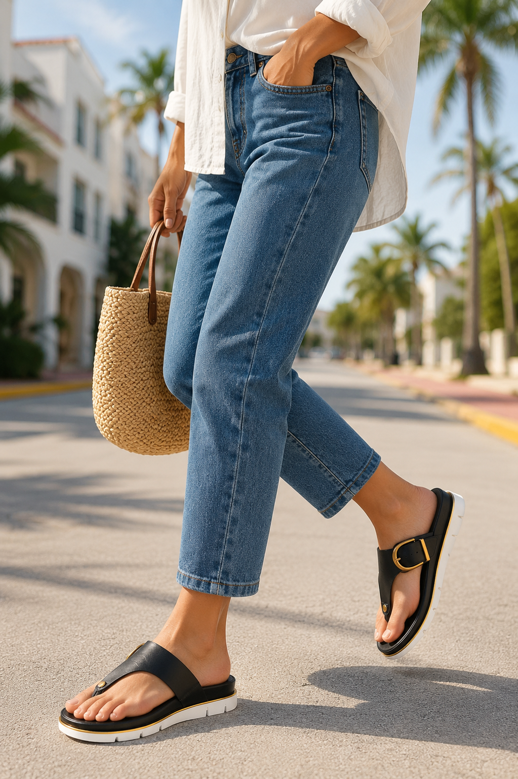 Sandalias de plataforma acolchadas para mujer con hebilla y tira entre los dedos