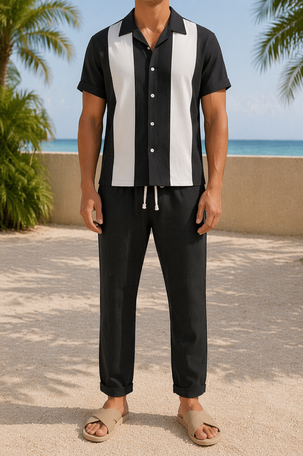 Men’s Linen Two Piece Set Short Sleeve Summer Outfit