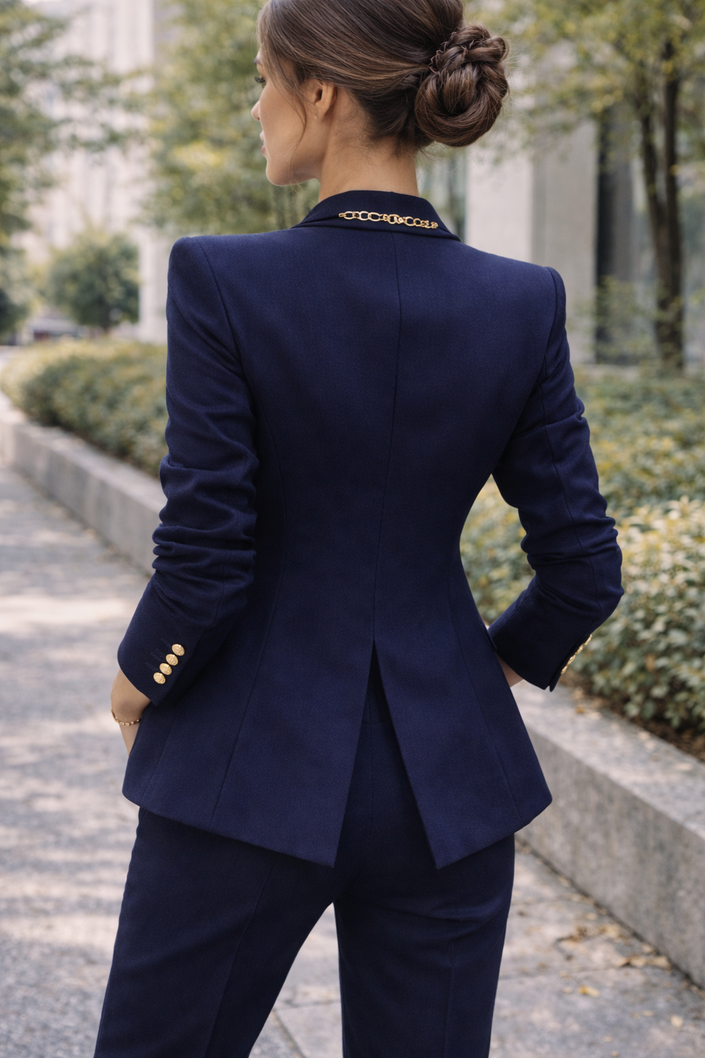 Blazer de mujer de doble botonadura con detalle de botón llamativo