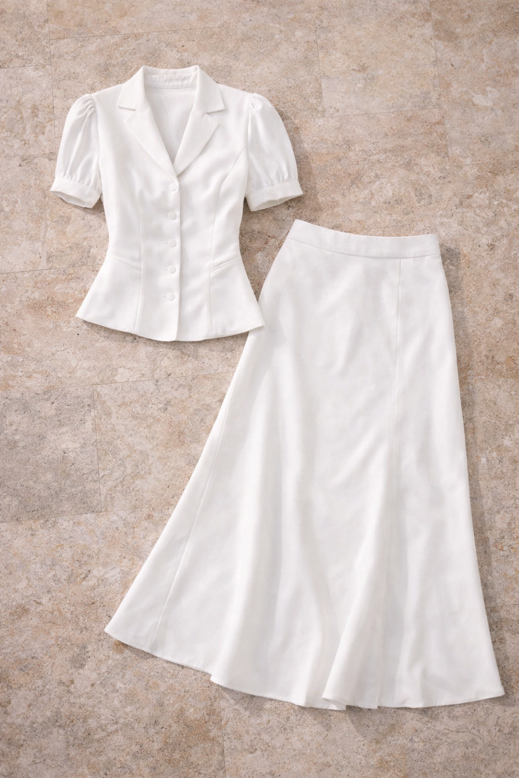 Women’s Short Sleeve Button Blouse and Midi Skirt Set
