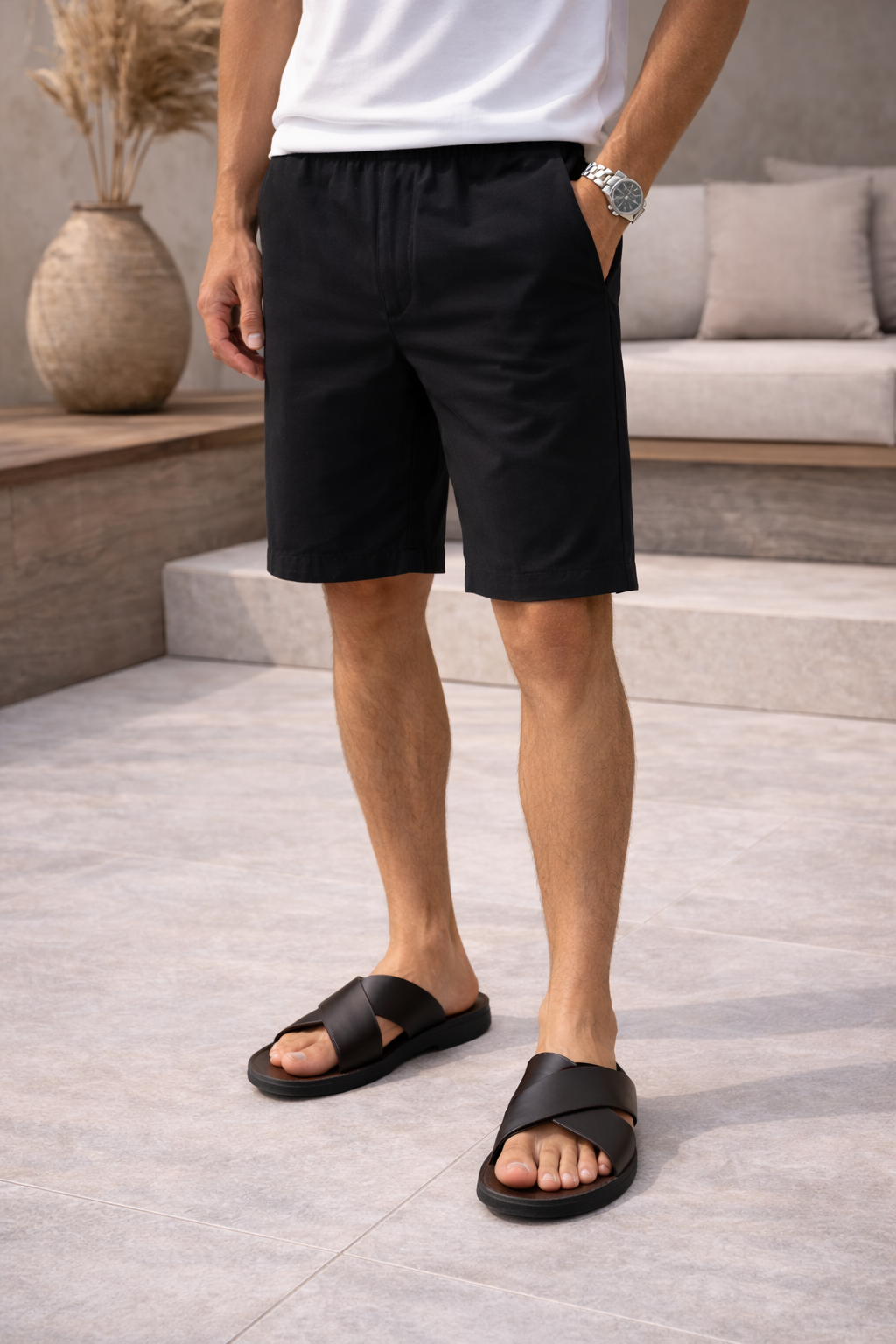 Men’s Leather Slide Sandals Cross Strap Summer Comfort