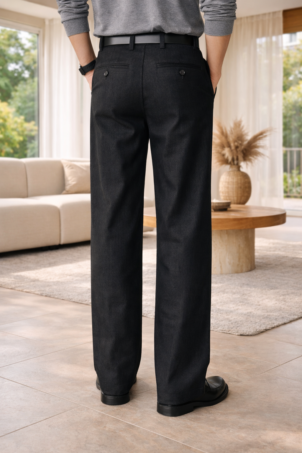 Men’s Pleated Wide Leg Tailored Trousers Relaxed Straight Fit