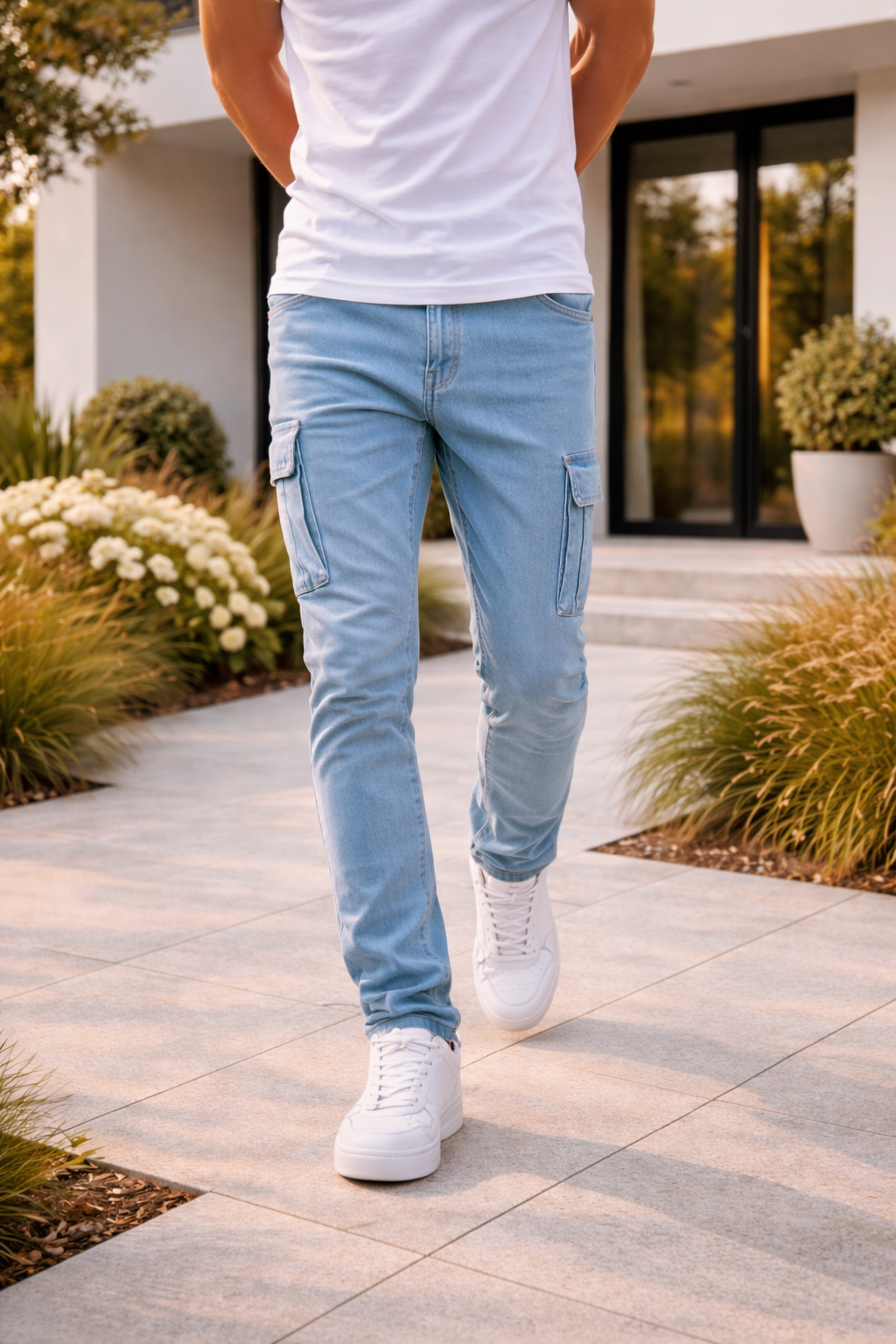 Herre Slim Fit Cargo Jeans Moderne Utility Denim Stil