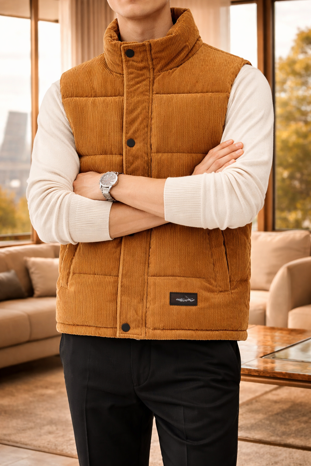 Chaleco acolchado para hombre con cuello alto y sin mangas