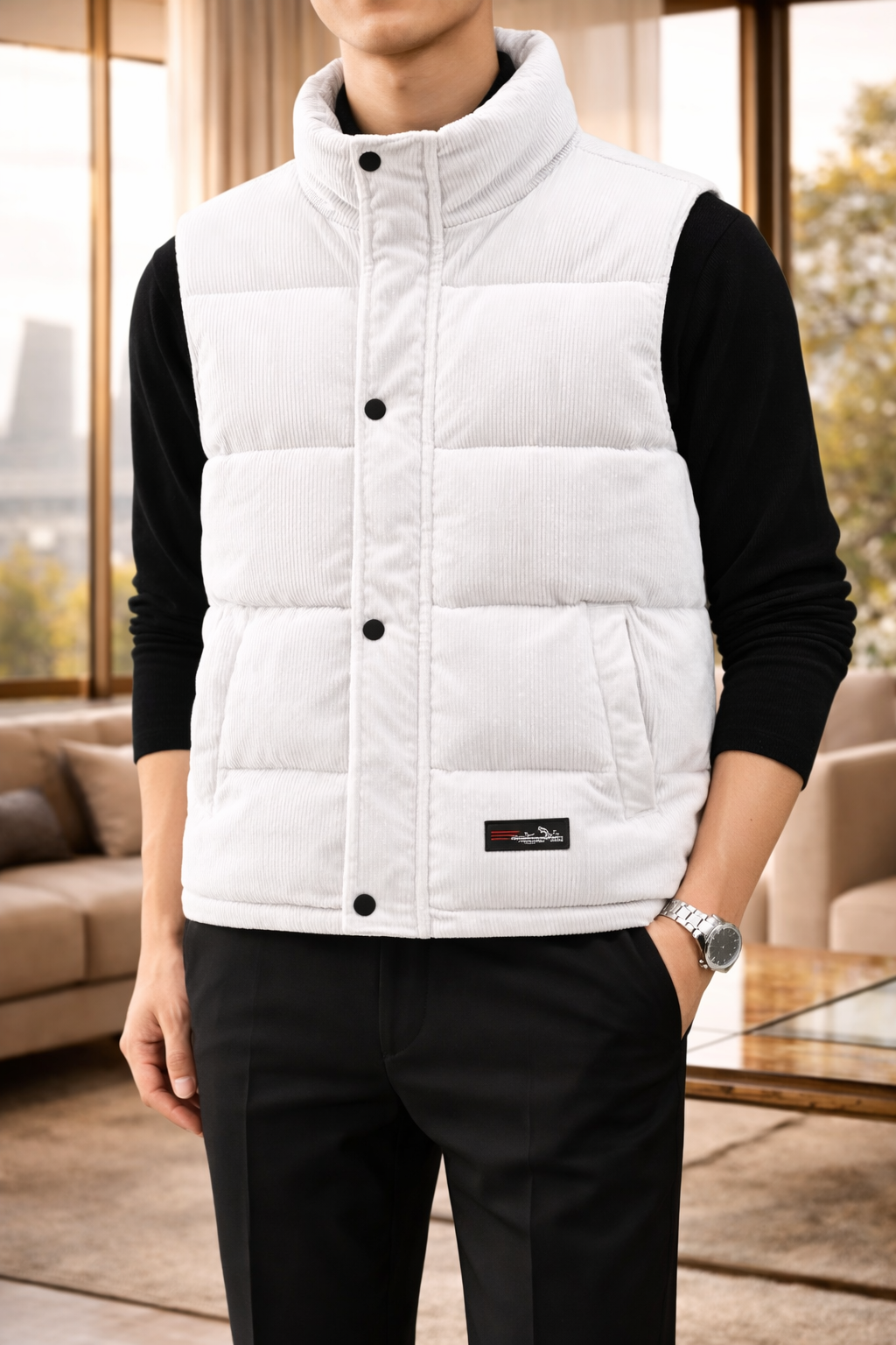 Chaleco acolchado para hombre con cuello alto y sin mangas