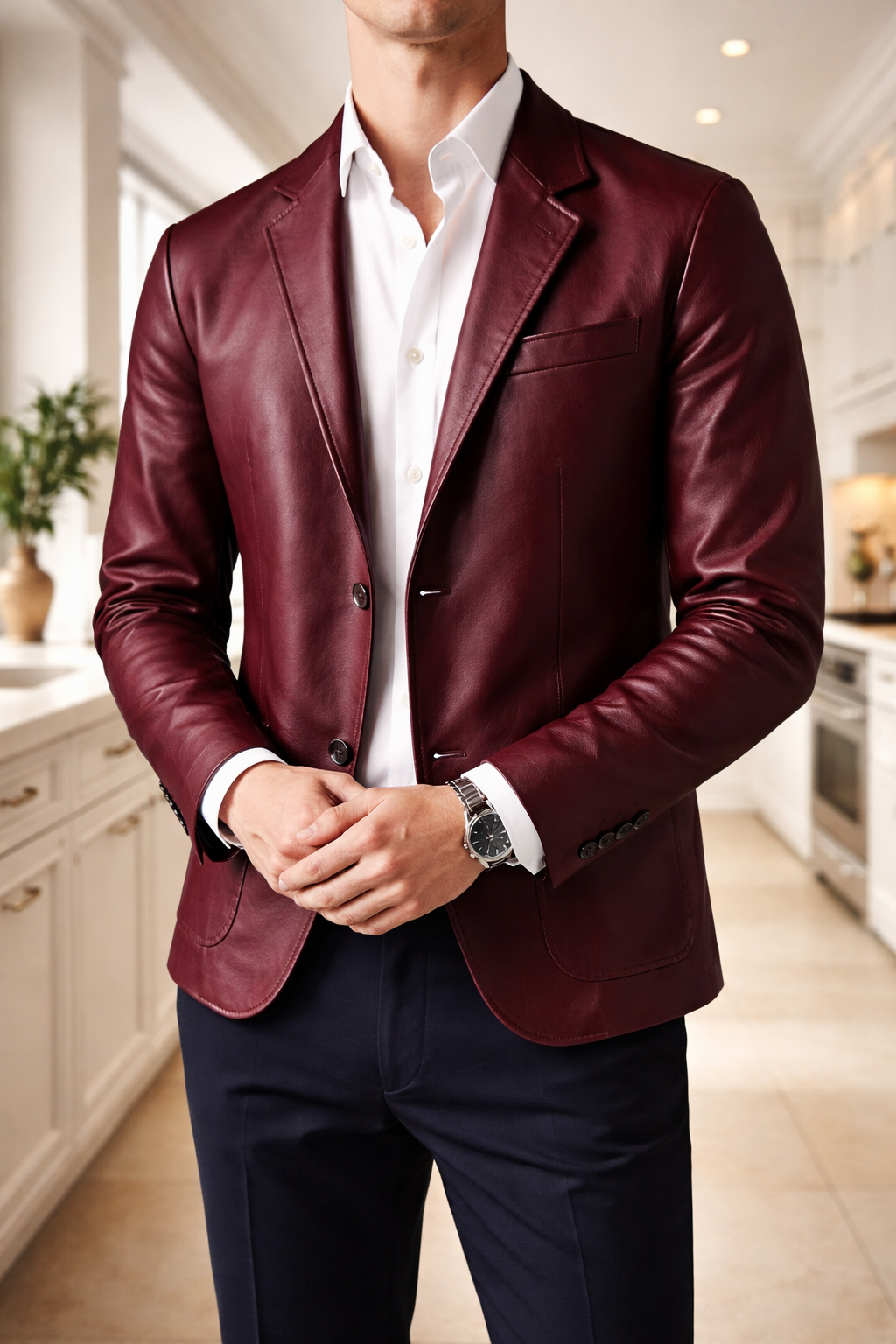 Giacca Blazer da Uomo in Pelle Monopetto Casual Elegante