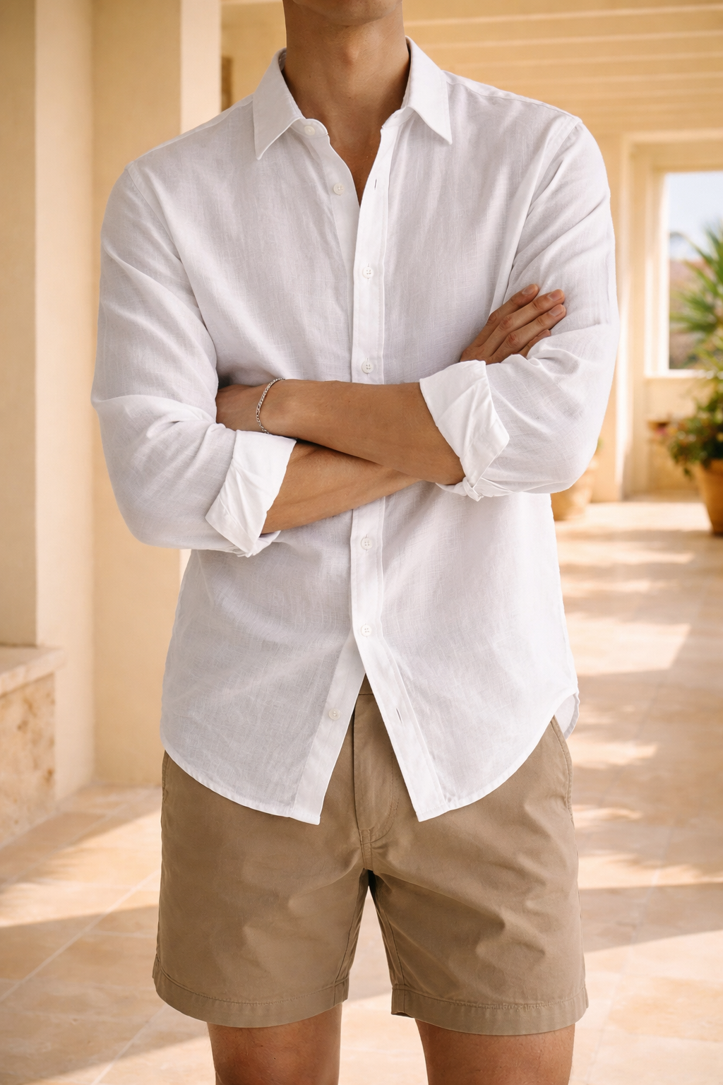 Camicia da uomo in lino con bottoni, stile casual elegante e rilassato