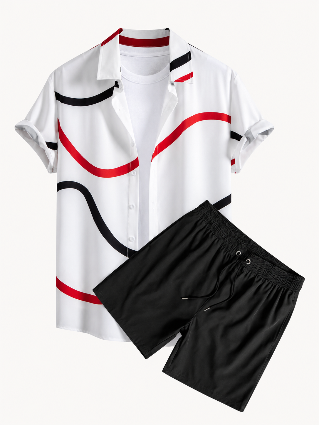 Men’s Short-Sleeve Shirt Swim Set – Printed Two-Piece for Beach Trips and Resort Days
