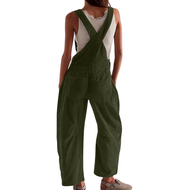 Women’s Corduroy Wide-Leg Dungarees – Relaxed Utility Jumpsuit for Casual Everyday Wear