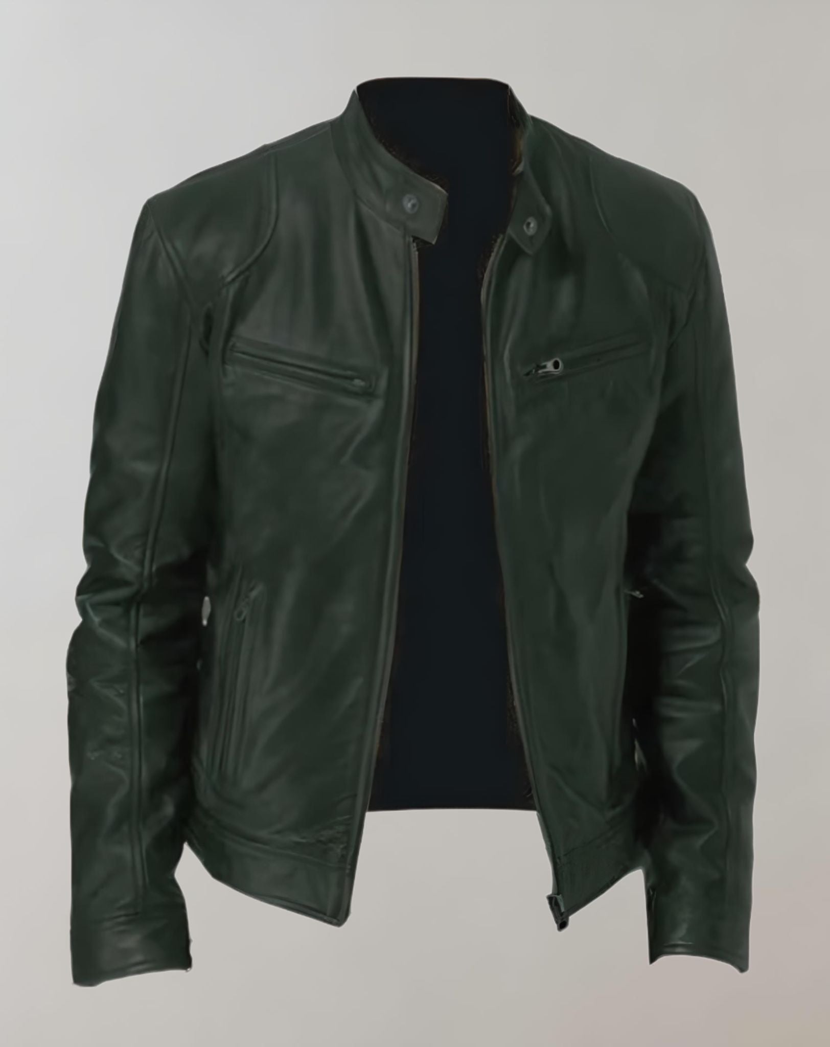 Herrejakke i læder med blank finish – racer-stil med lynlås foran til smart casual-beklædning