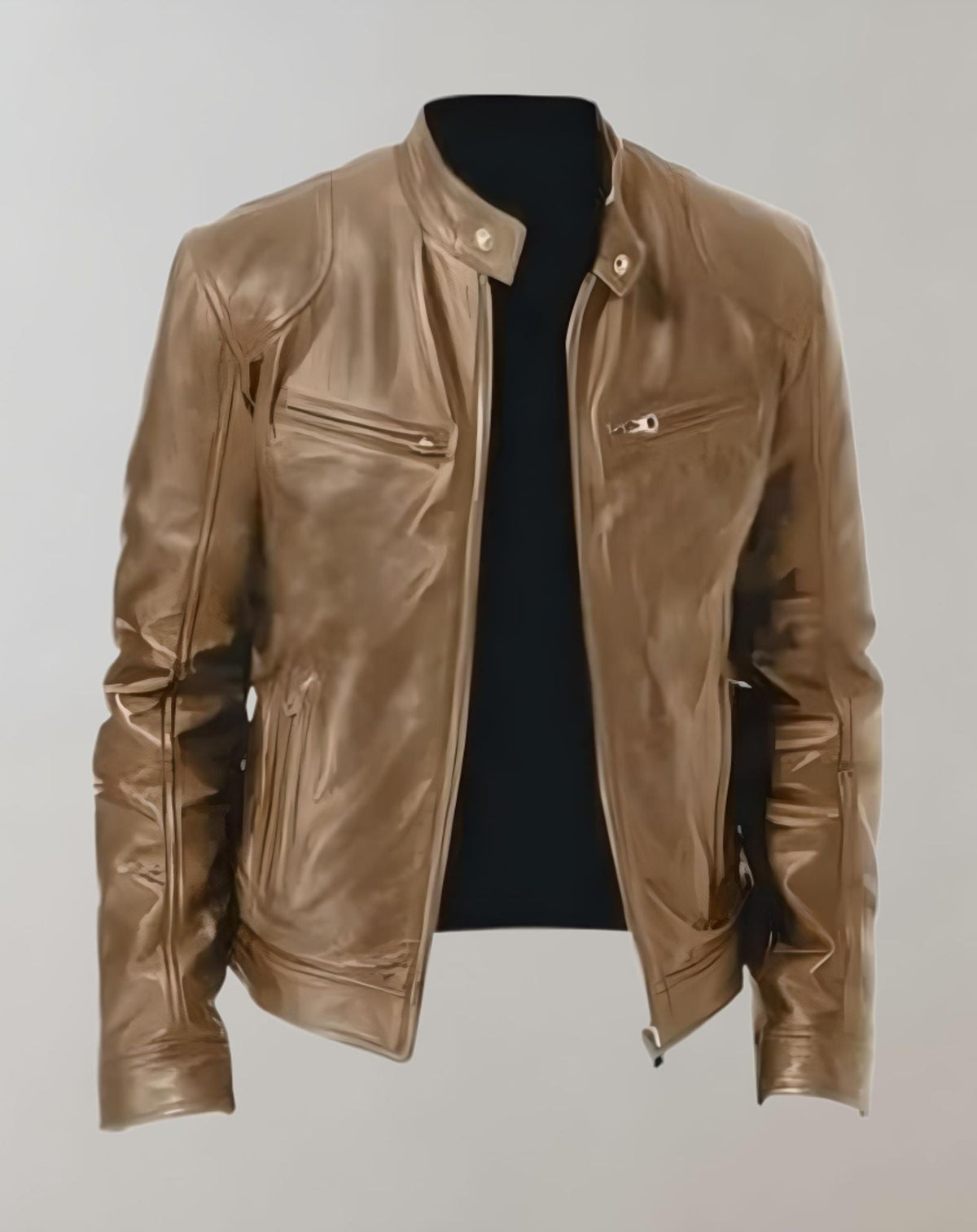 Herrejakke i læder med blank finish – racer-stil med lynlås foran til smart casual-beklædning
