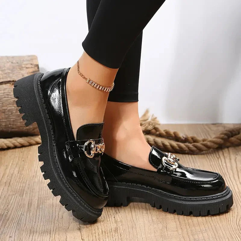 Women’s Patent Chain Detail Chunky Sole Loafers