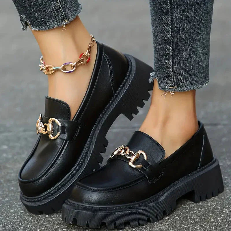 Women’s Patent Chain Detail Chunky Sole Loafers
