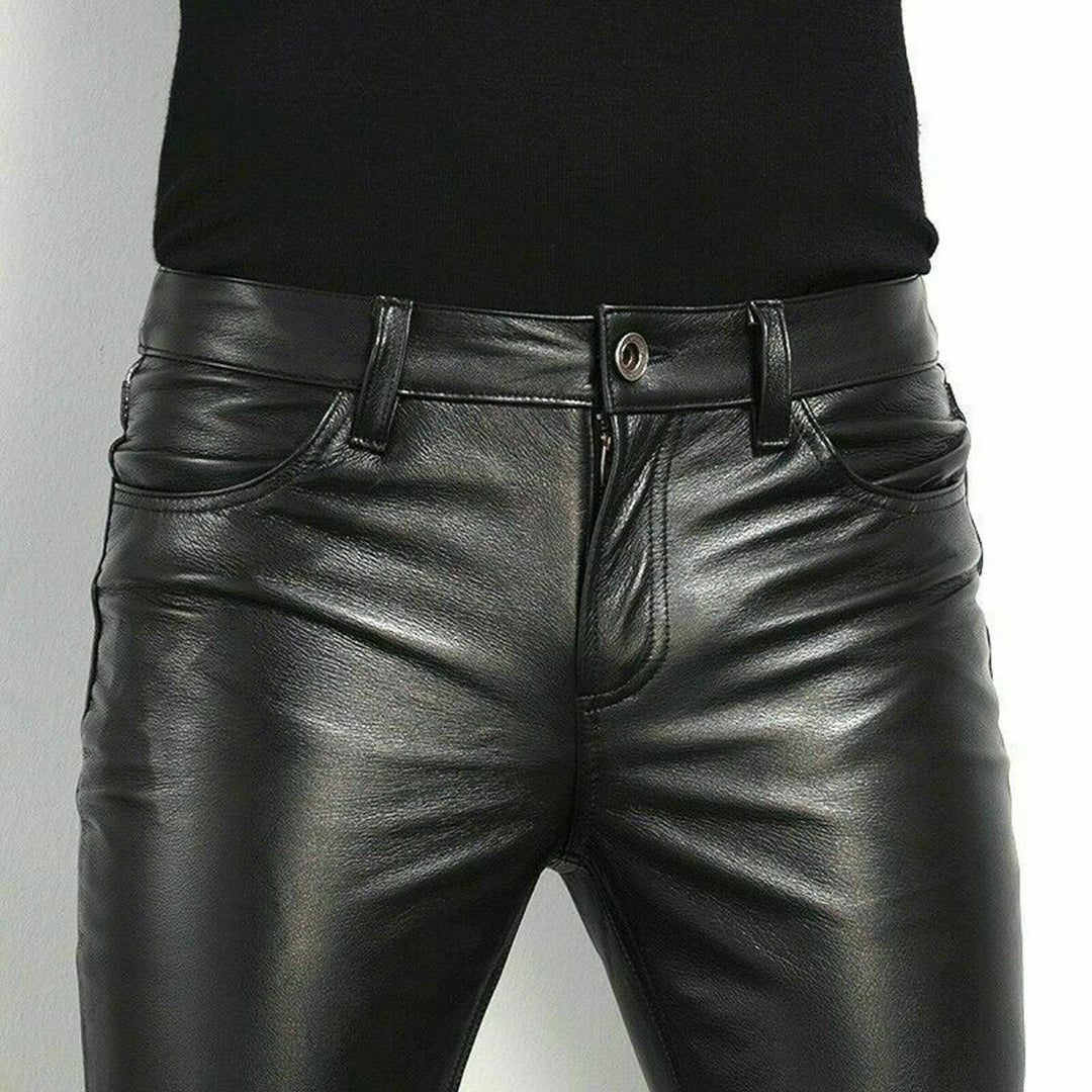 Ανδρικό Παντελόνι Slim Fit από Συνθετικό Δέρμα Μοντέρνο Στυλ Streetwear