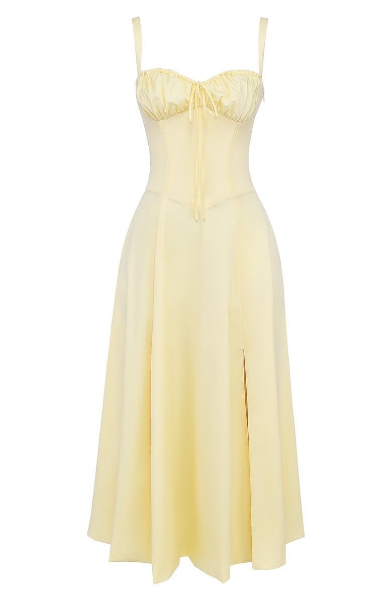 Women’s Printed Corset Midi Dress – Structured Summer Occasion Style with Flowing Skirt