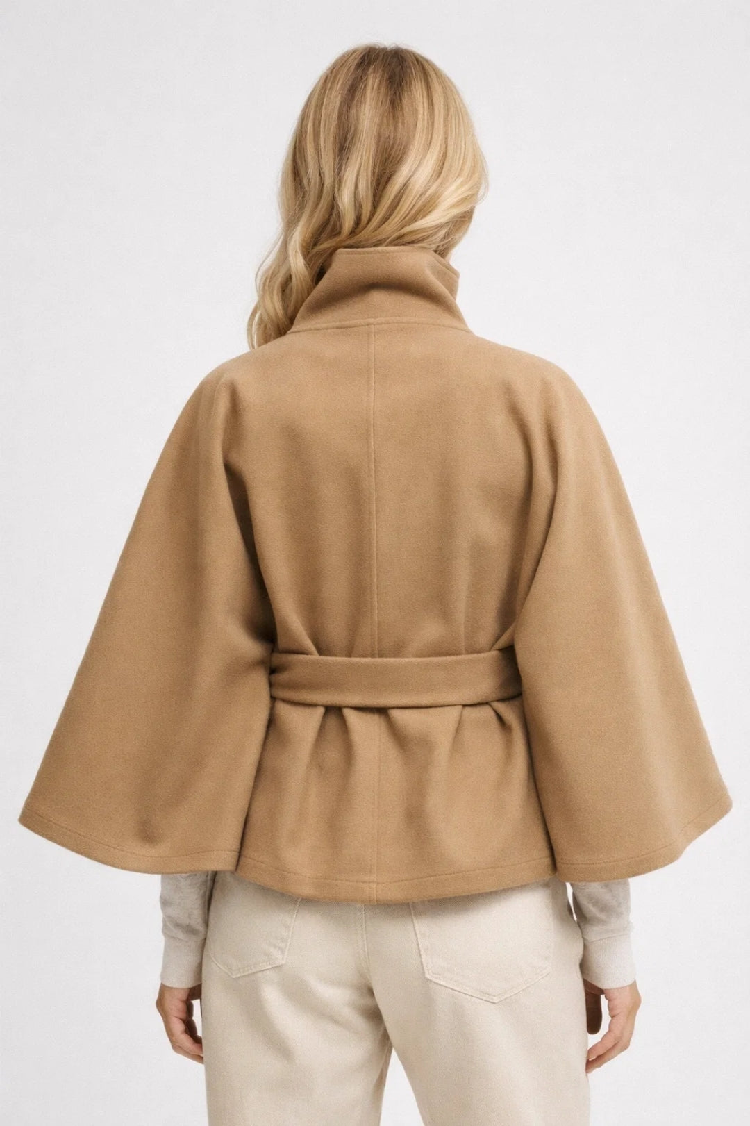 Women’s Oversized Short Coat with Belt – Elegant High Collar Stylish Outerwear