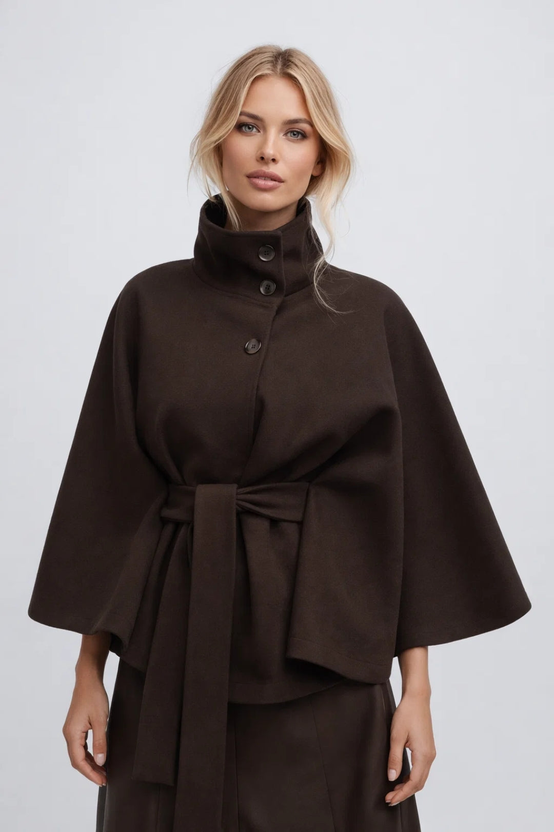 Women’s Oversized Short Coat with Belt – Elegant High Collar Stylish Outerwear