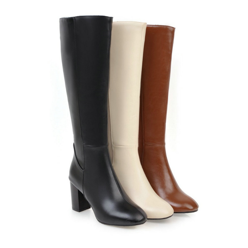 Calzado femenino hasta la rodilla con cremallera y tacón ancho – Silueta alta elegante para looks diarios y nocturnos con estilo