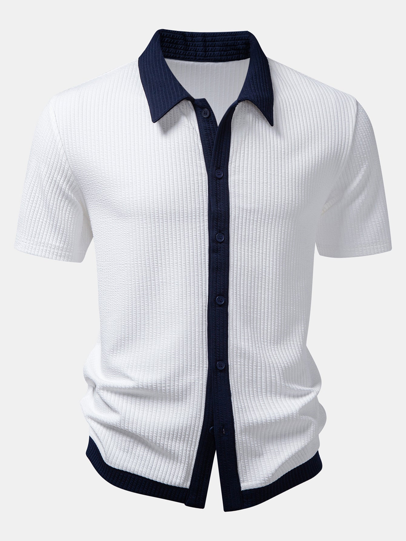 Men’s Stretch Ribbed Shirt and Straight-Leg Trouser Set for Smart Casual Wear