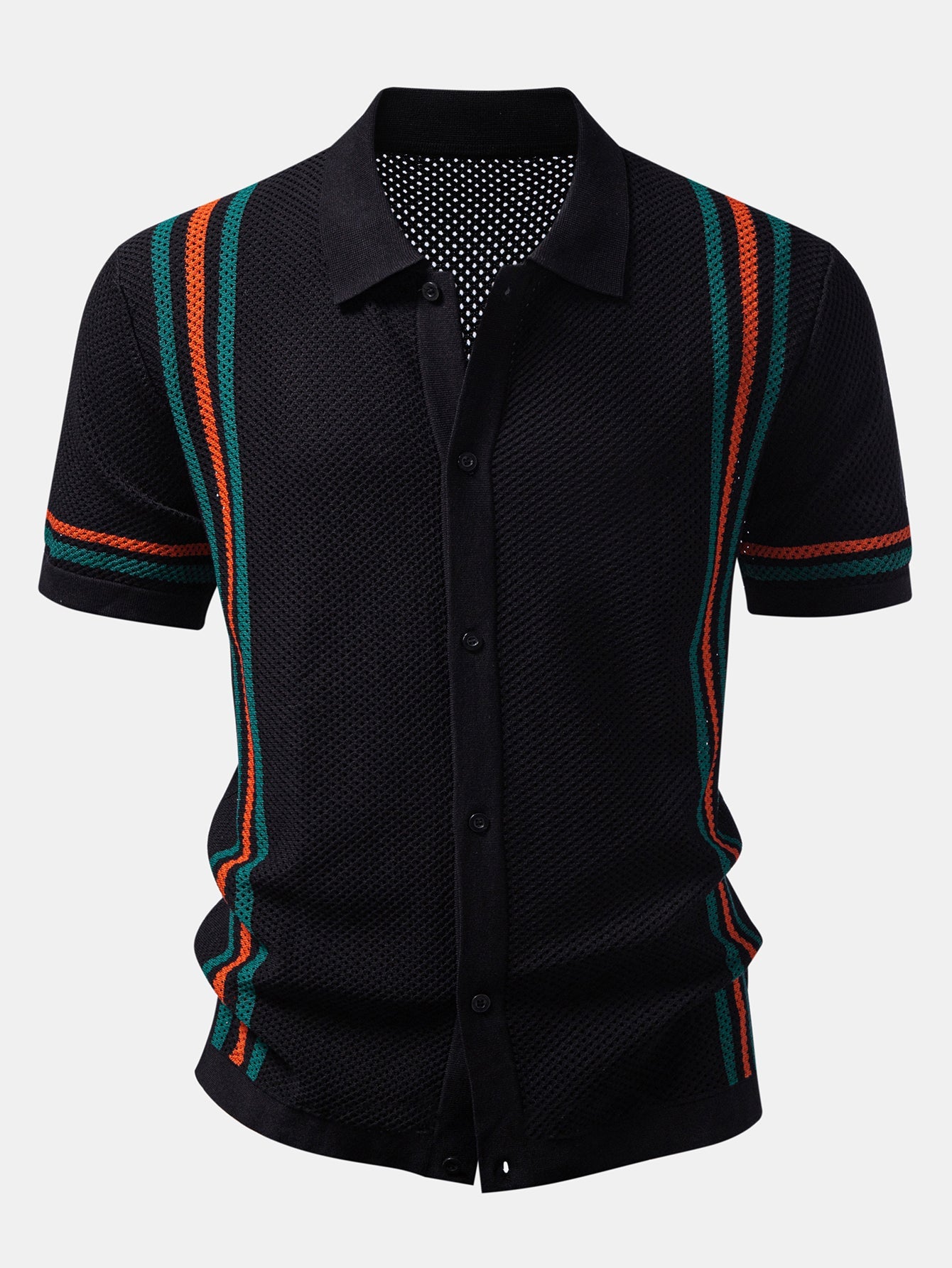 Ensemble chemise et short d’été pour homme – Haut boutonné en maille ajourée avec taille à cordon