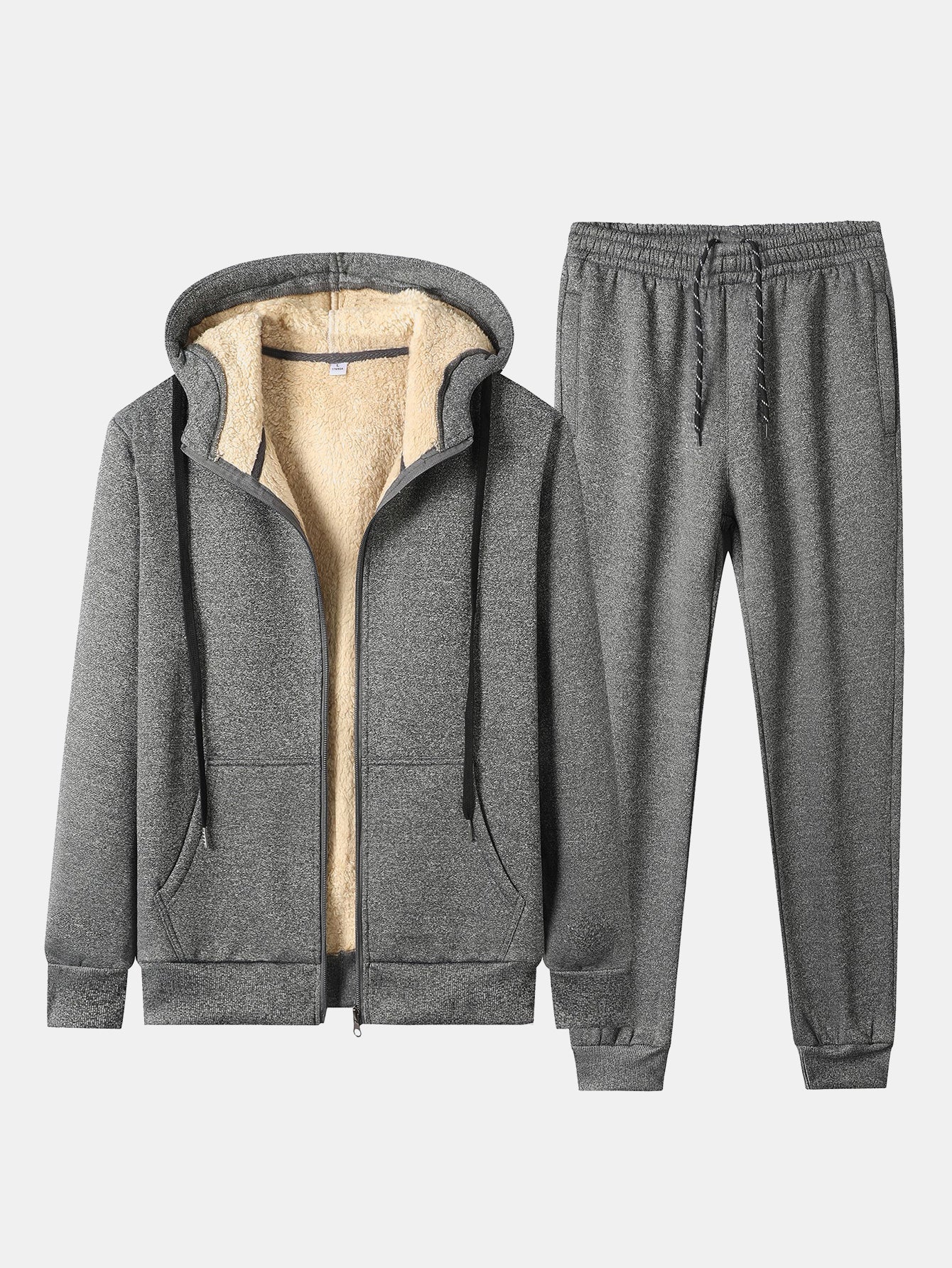 Men’s Teddy-Lined Zip Hoodie Tracksuit – Regular Fit Joggers for Winter Travel and Weekends