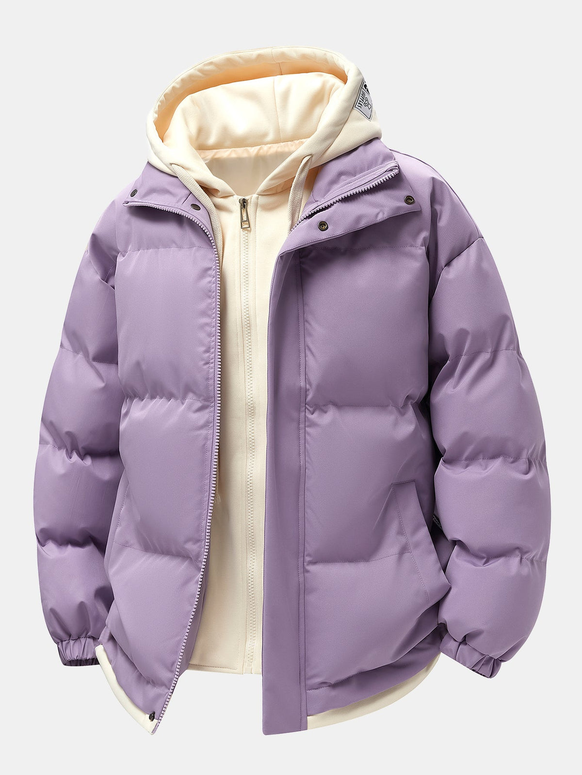 Men’s 2-in-1 Hooded Puffer Jacket with Layered Zip Front – Relaxed Fit Padded Winter Outerwear