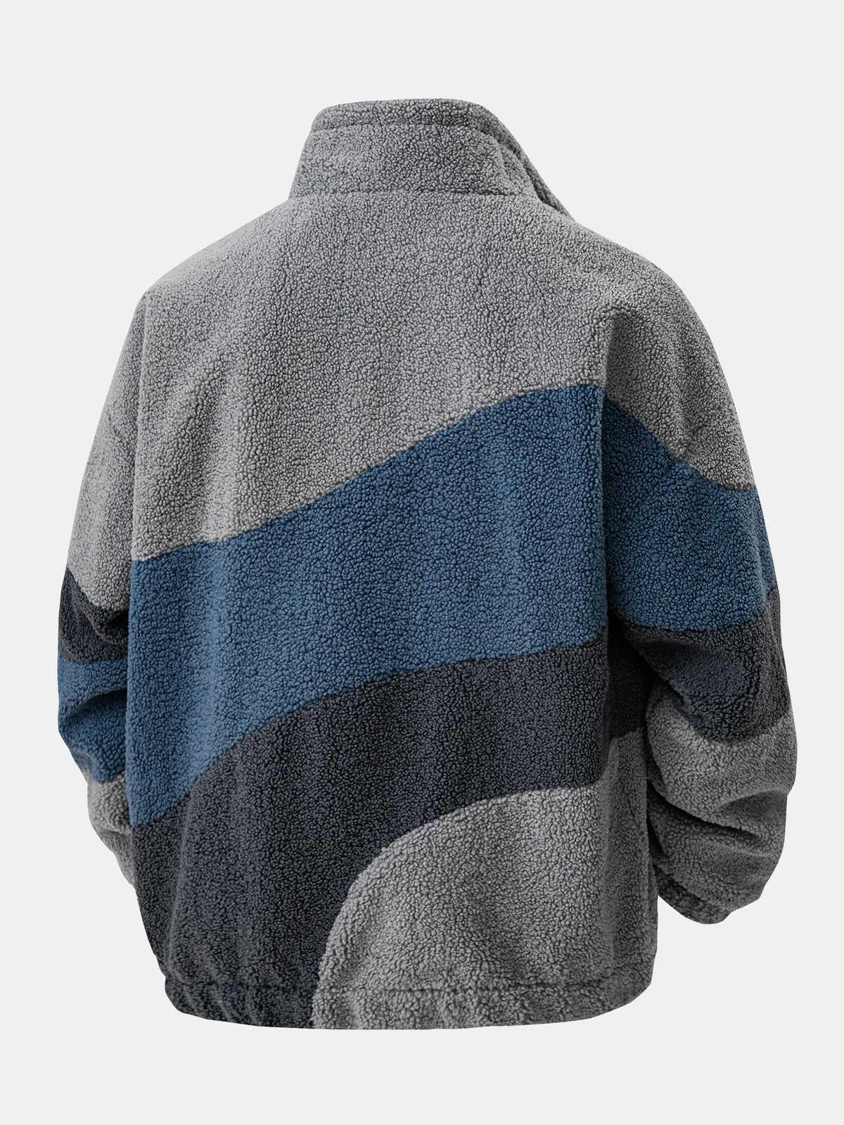 Chaqueta de borreguito suave para hombre con cremallera y paneles estampados - Prenda informal de corte holgado para otoño e invierno
