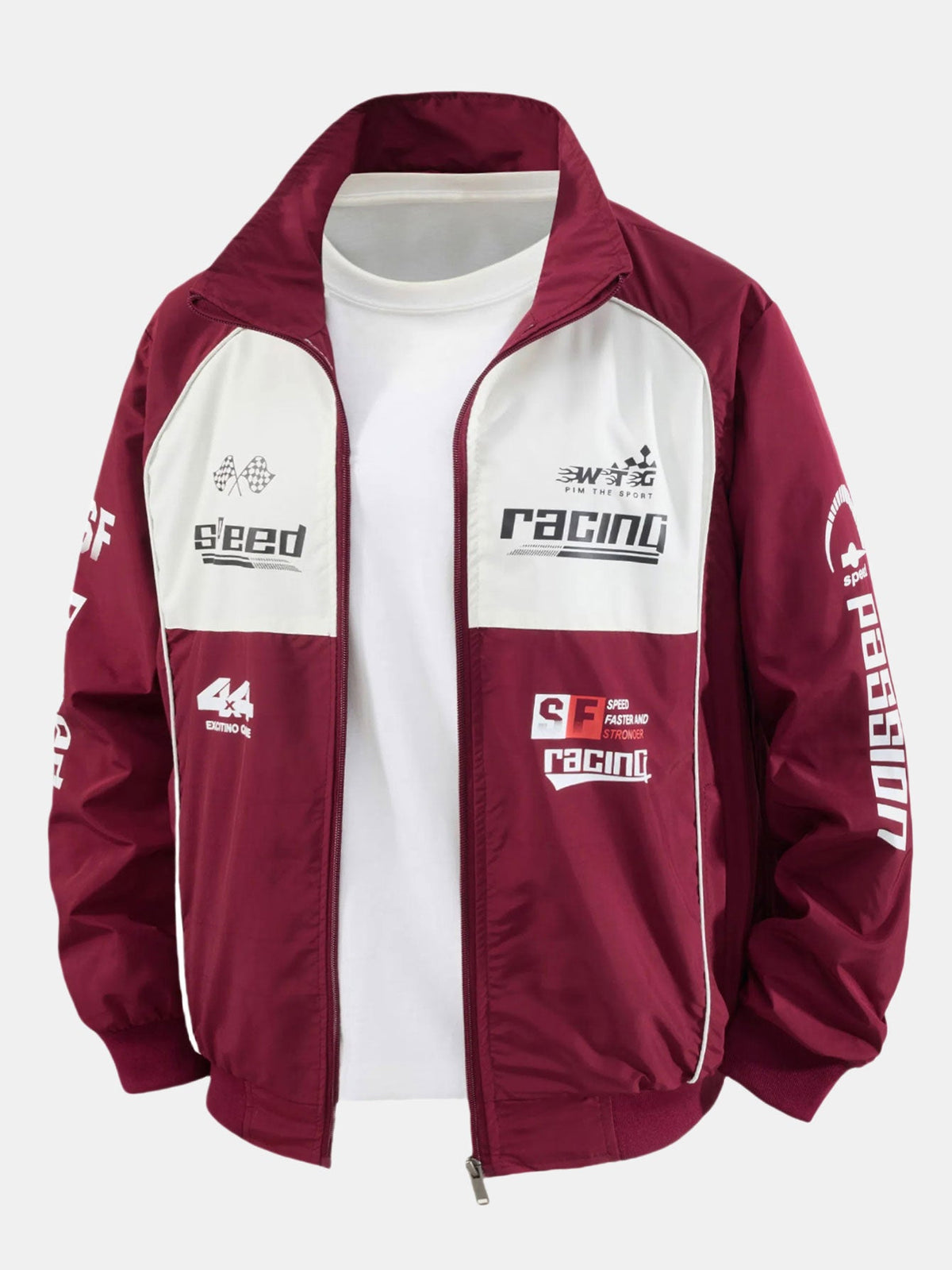 Bedruckte Racing-Trainingsjacke für Herren mit durchgehendem Reißverschluss – Vom Motorsport inspirierte Streetwear mit lockerer Passform für Frühling und Herbst