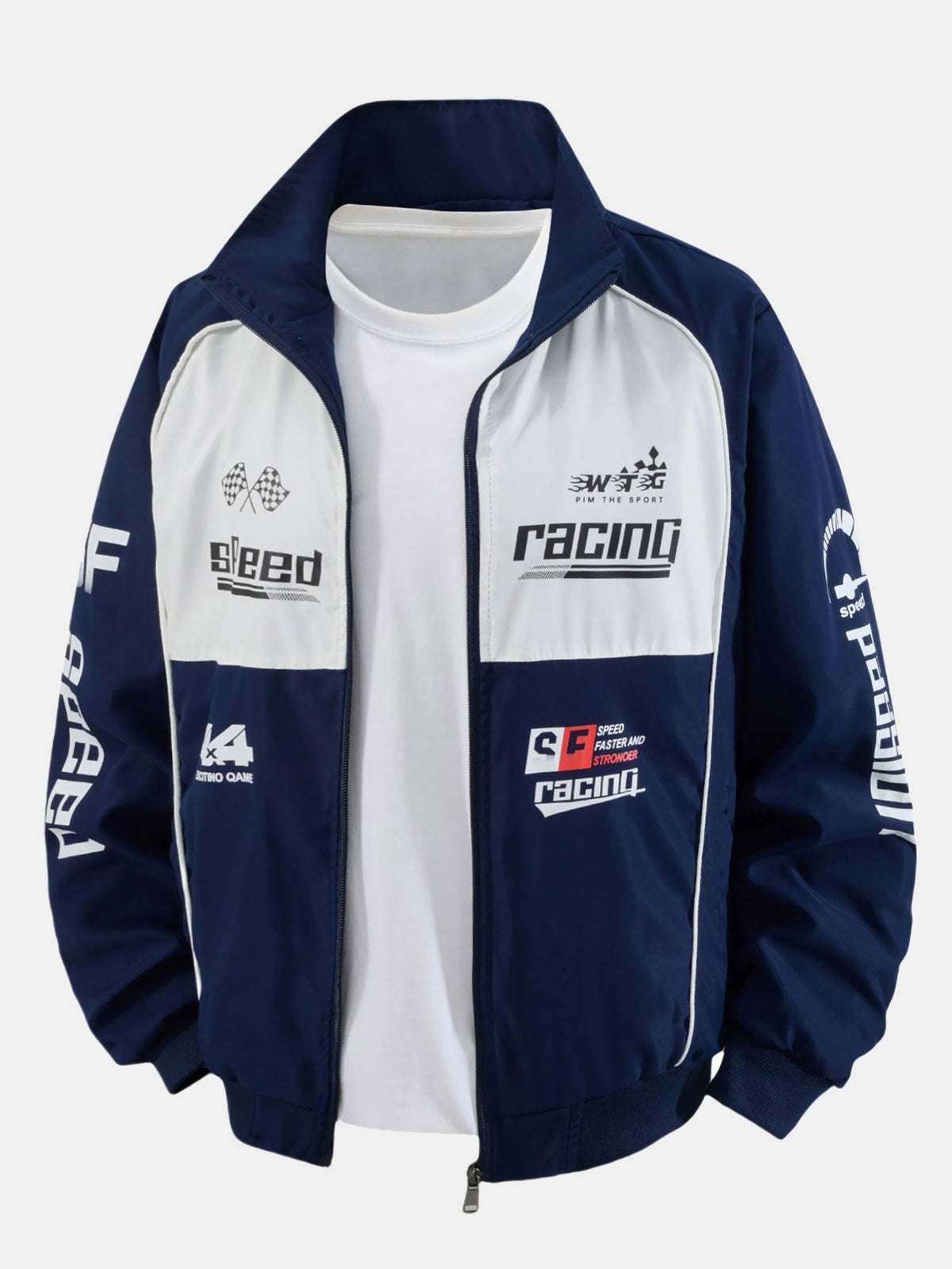 Bedruckte Racing-Trainingsjacke für Herren mit durchgehendem Reißverschluss – Vom Motorsport inspirierte Streetwear mit lockerer Passform für Frühling und Herbst