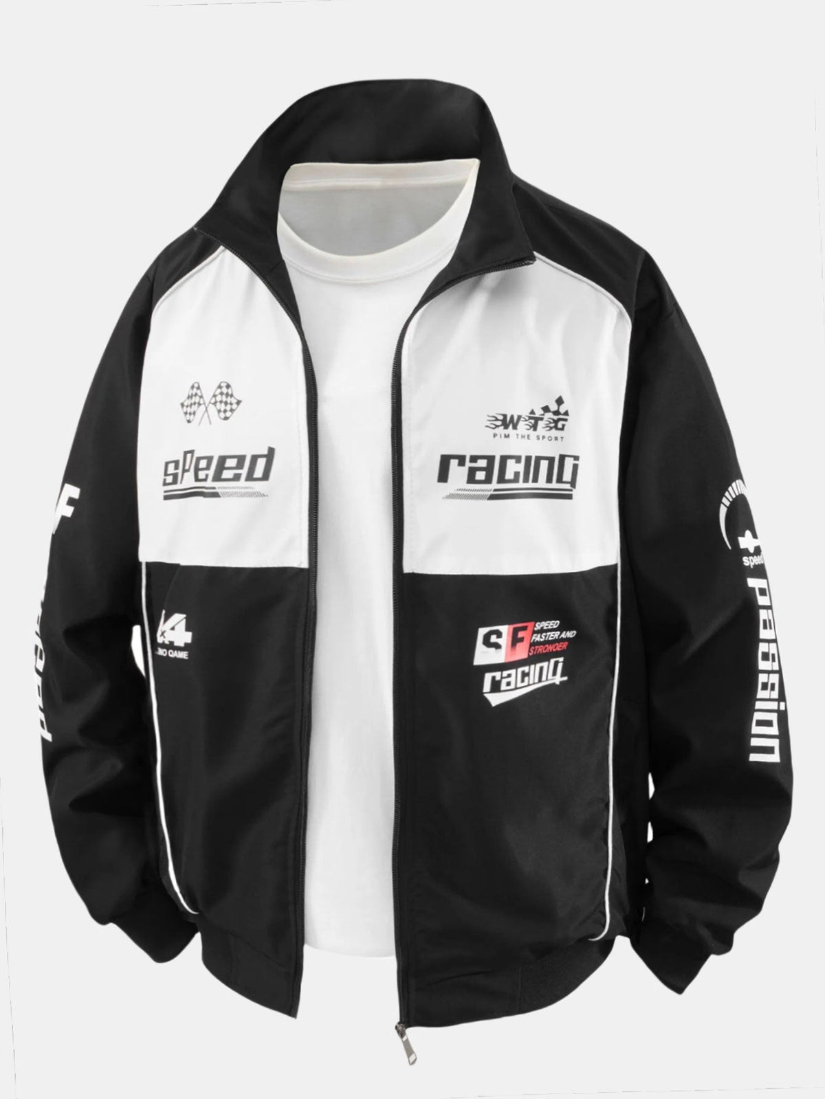 Bedruckte Racing-Trainingsjacke für Herren mit durchgehendem Reißverschluss – Vom Motorsport inspirierte Streetwear mit lockerer Passform für Frühling und Herbst