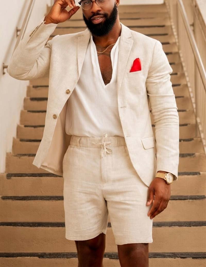 Men’s Tailored Blazer and Drawstring Shorts Outfit Set