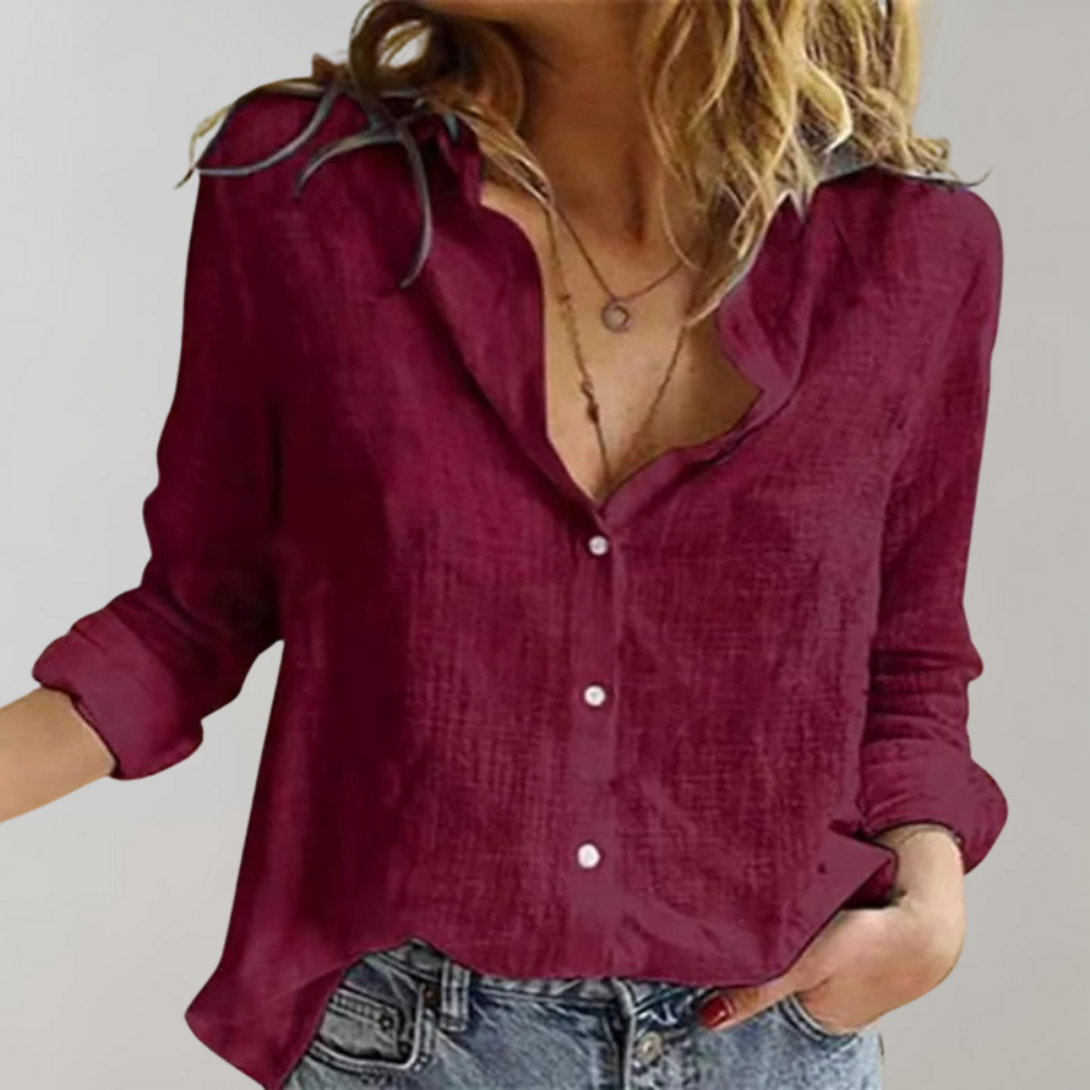 Blusa de lino para mujer con botones al frente, camisa casual de corte relajado