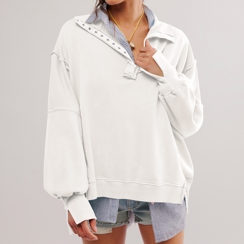 Dámský volný pulovr Henley s pohodlným střihem, ležérní top