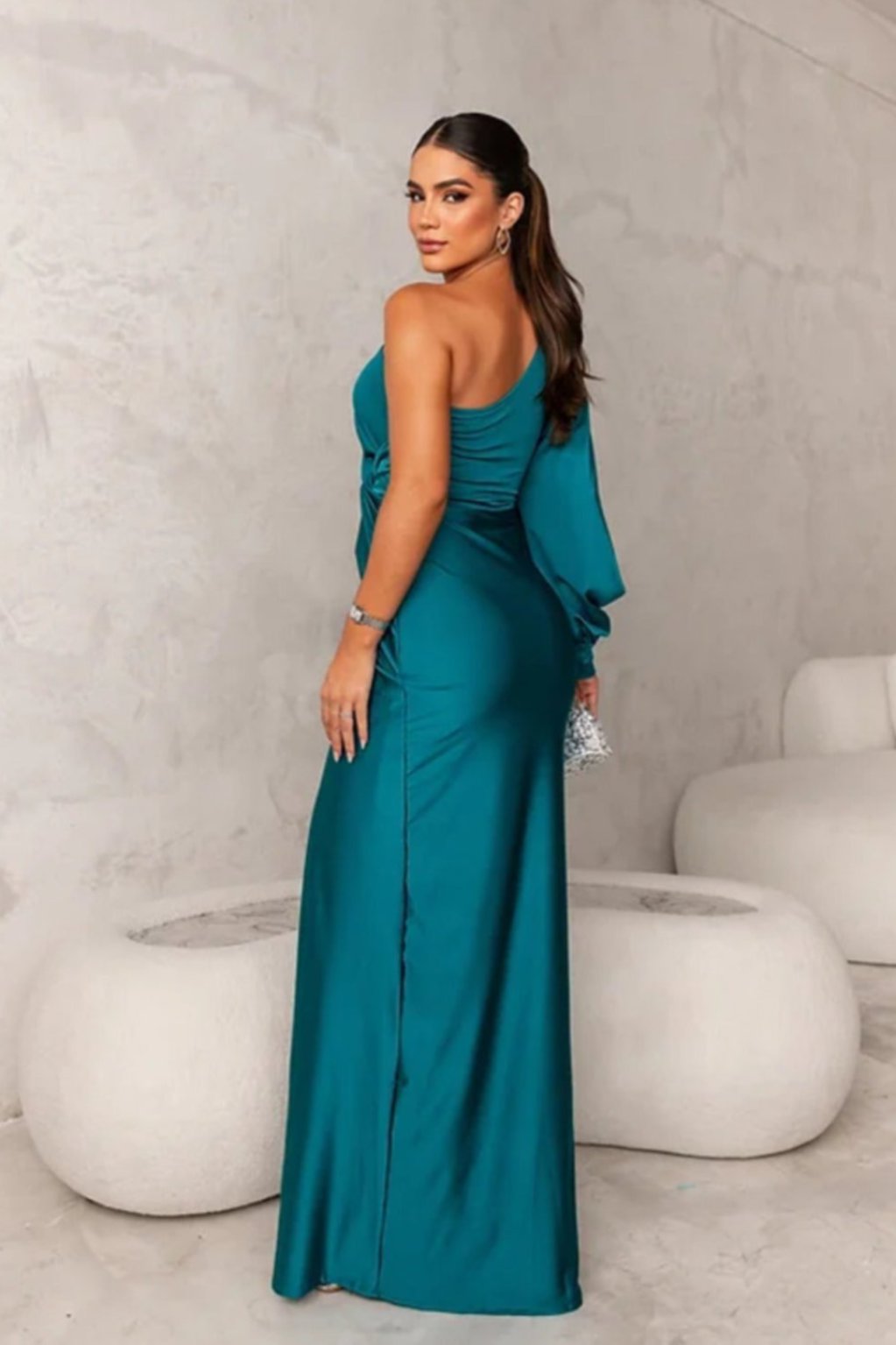 Women’s One Shoulder Satin Maxi Dress Elegant Evening Gown
