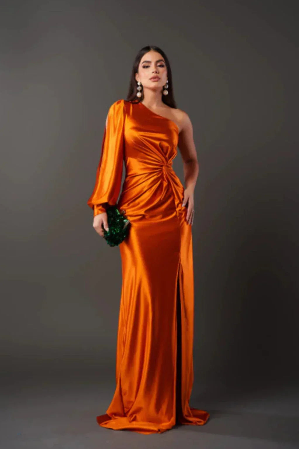 Women’s One Shoulder Satin Maxi Dress Elegant Evening Gown