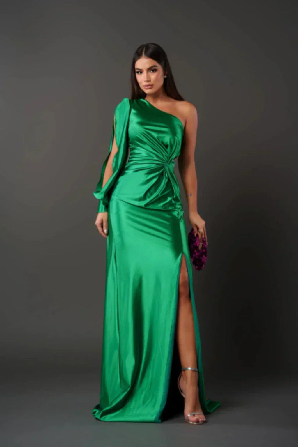 Women’s One Shoulder Satin Maxi Dress Elegant Evening Gown