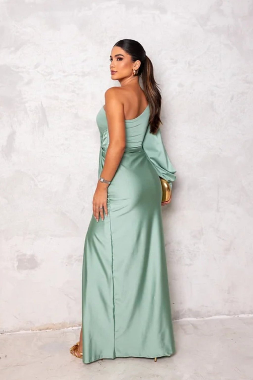 Women’s One Shoulder Satin Maxi Dress Elegant Evening Gown