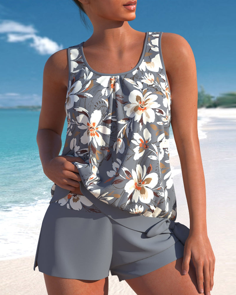 Women’s Tankini Set Printed Top with Swim Shorts