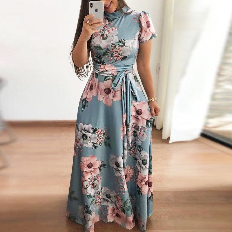 Robe maxi imprimée pour femme – Robe d'été fluide pour occasions avec taille marquée