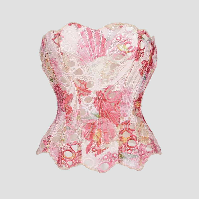 Elegante strapless kanten bustiertop voor dames met korsetachtige snit – Getailleerd mouwloos model voor de zomer en avondkleding