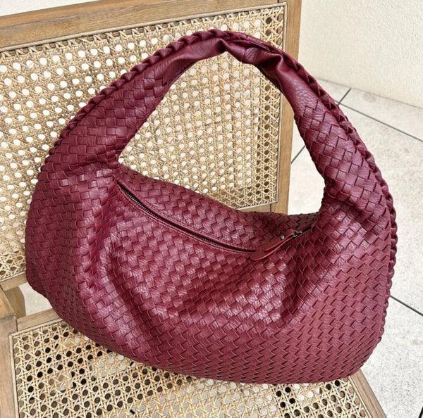 Women’s Woven Shoulder Bag Soft Vegan Leather Slouch Design