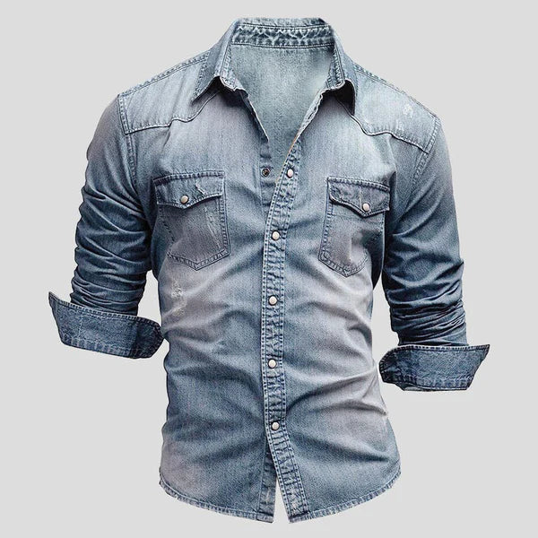 Men’s Denim Shirt – Slim Fit Long Sleeve Stylish Casual Classic Button Up Overshirt