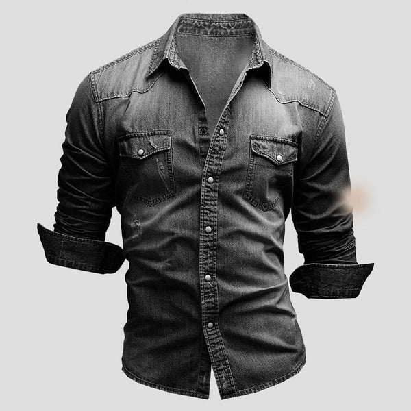 Men’s Denim Shirt – Slim Fit Long Sleeve Stylish Casual Classic Button Up Overshirt