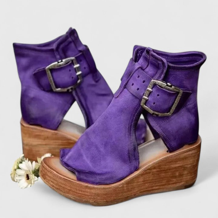 Dámske sandále na klinovom podpätku s prackou – členkové čižmy s otvorenou špičkou a protišmykovou podrážkou