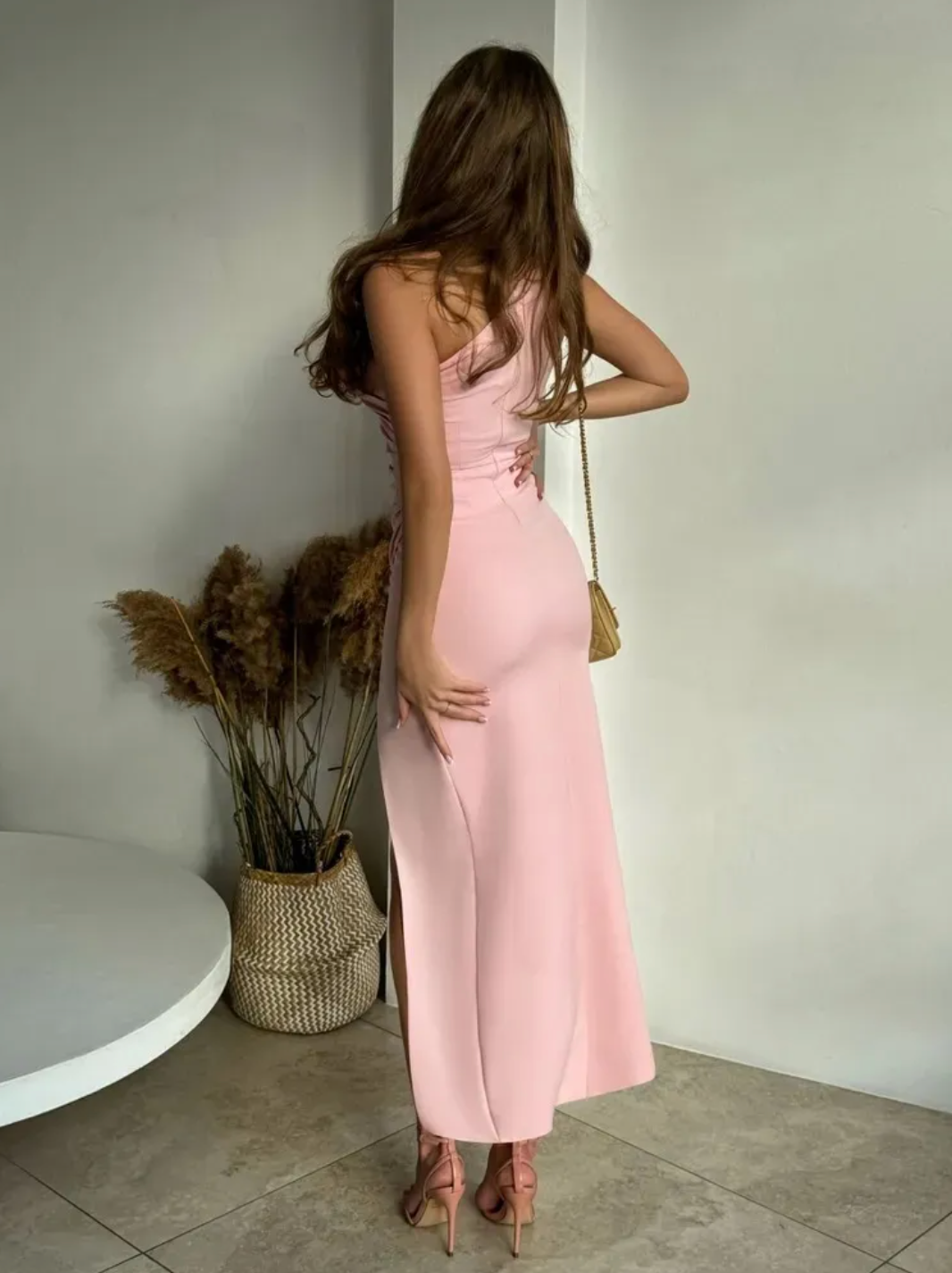 Women’s One Shoulder Maxi Dress Split Hem Evening Fit