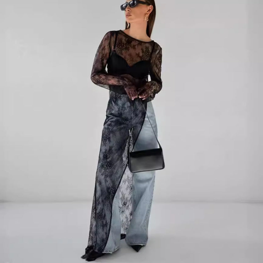 Top lungo trasparente da donna con spacco e vestibilità aderente per stratificazione
