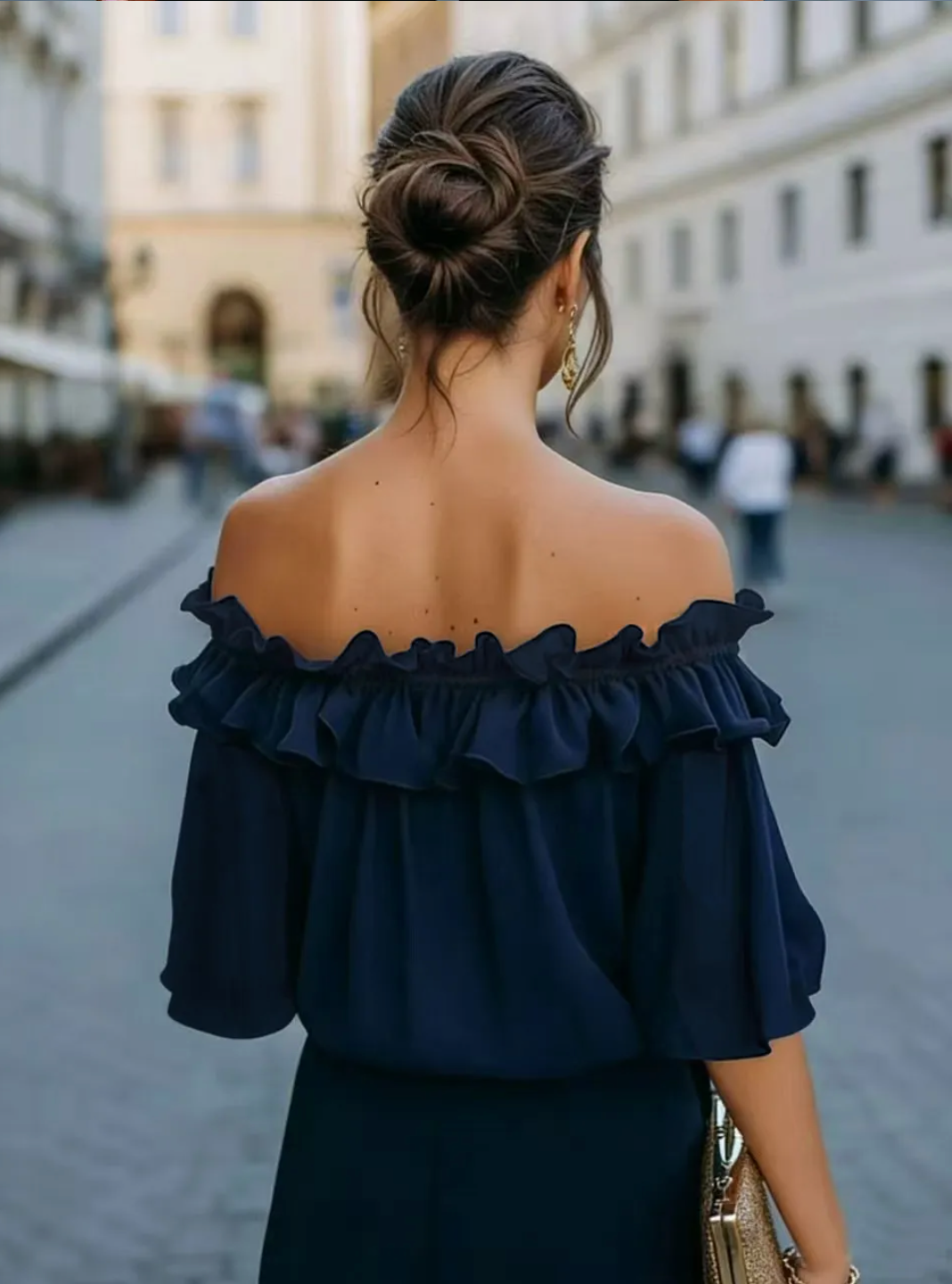 Women’s Off Shoulder Ruffle Blouse Relaxed Short Sleeve Top