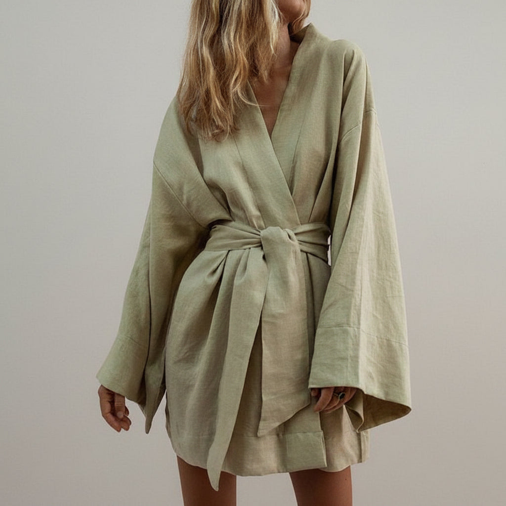 Women’s Kimono Dress Wide Sleeve Belted Mini Fit