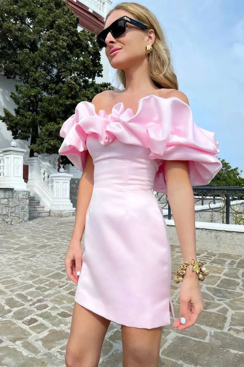 Women’s Off Shoulder Mini Dress Statement Ruffle Bodice