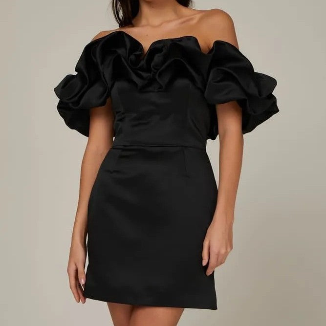 Women’s Off Shoulder Mini Dress Statement Ruffle Bodice
